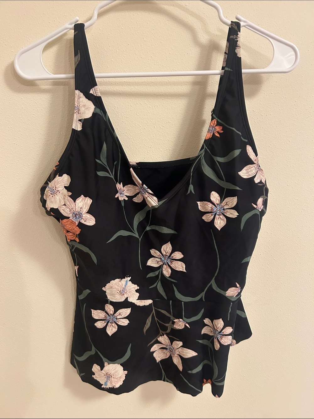 Shade & Shore Black Tankini Top with Pink Floral Print
